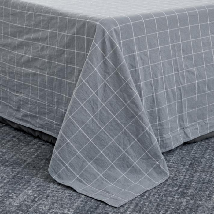 91家纺网 家纺一手货源 找家纺 久典家纺 色织水洗棉基础款中格系列单品床单 中灰格