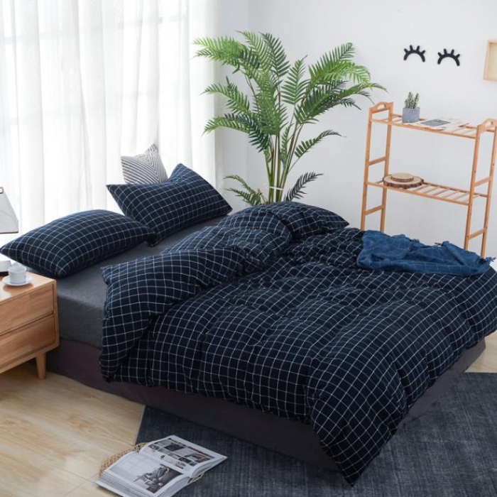 91家纺网 家纺一手货源 找家纺 久典家纺 色织水洗棉基础款中格系列四件套床单款 暖冬格