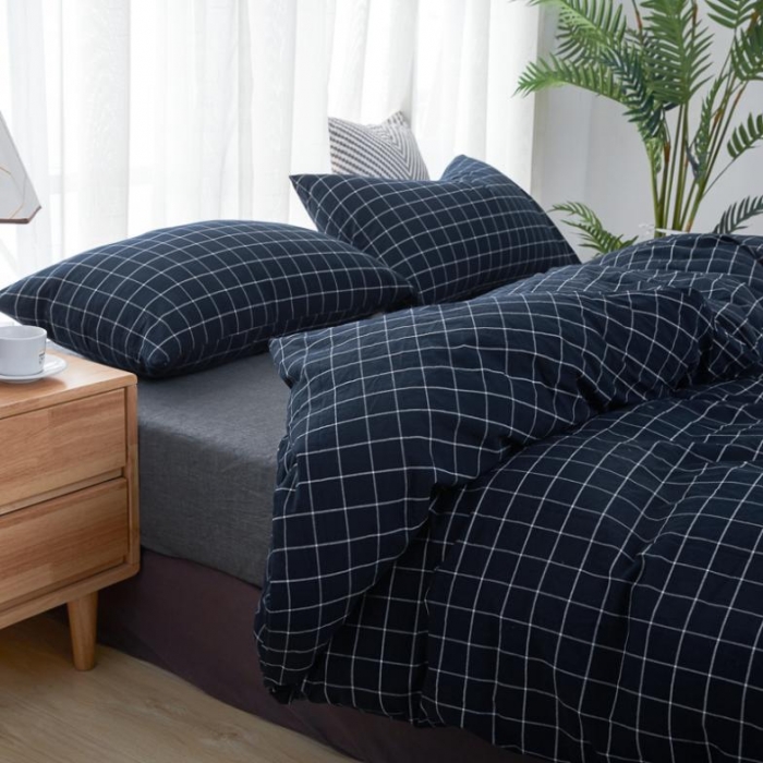 91家纺网 家纺一手货源 找家纺 久典家纺 色织水洗棉基础款中格系列四件套床单款 暖冬格