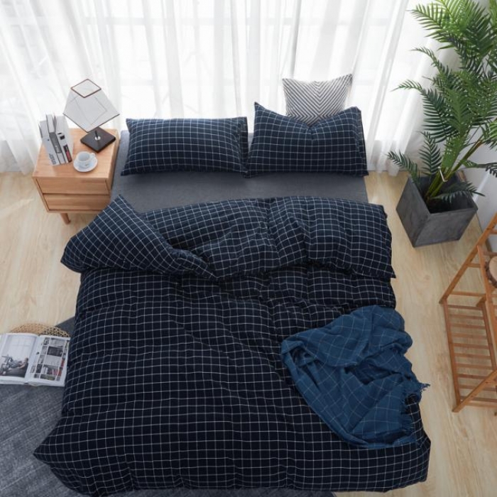 91家纺网 家纺一手货源 找家纺 久典家纺 色织水洗棉基础款中格系列四件套床单款 暖冬格