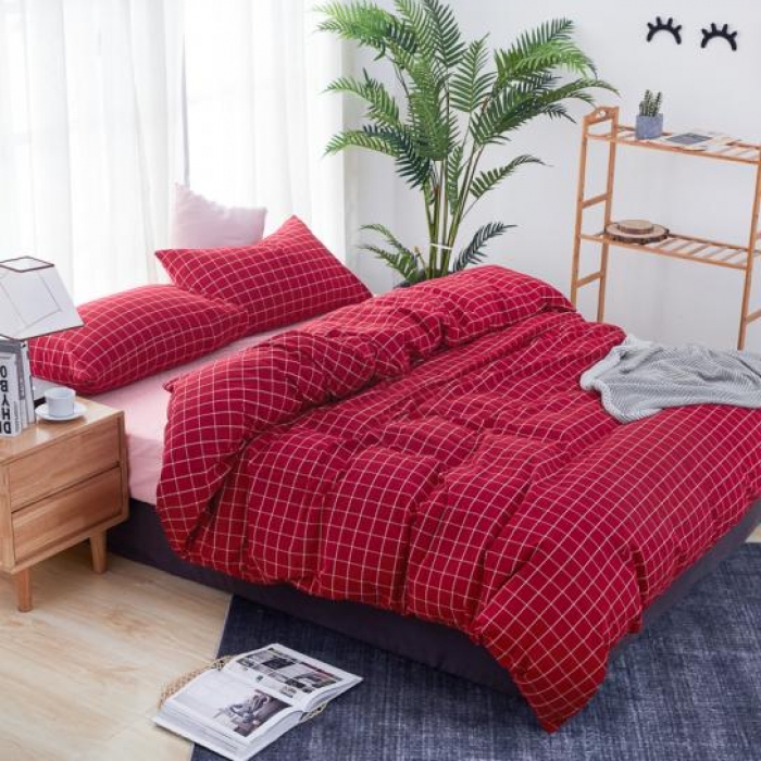 91家纺网 家纺一手货源 找家纺 久典家纺 色织水洗棉基础款中格系列四件套床单款 盛夏格