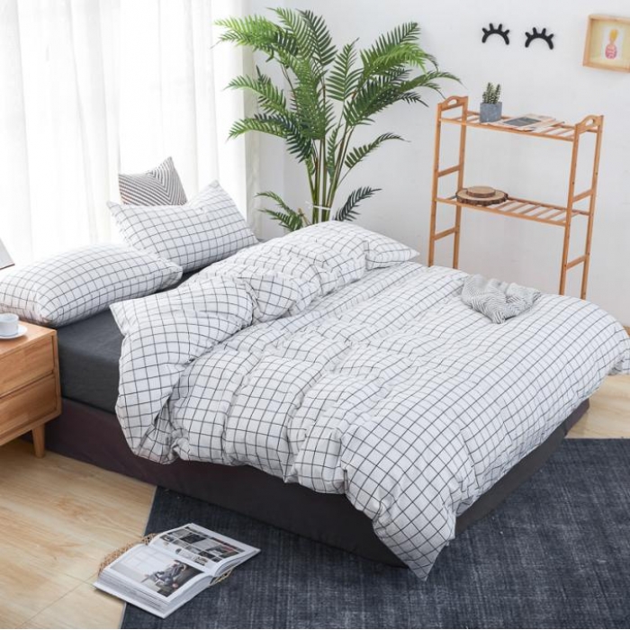 91家纺网 家纺一手货源 找家纺 久典家纺 色织水洗棉基础款中格系列四件套床单款 晚秋格