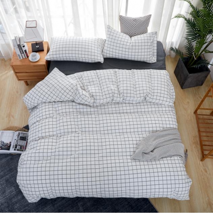 91家纺网 家纺一手货源 找家纺 久典家纺 色织水洗棉基础款中格系列四件套床单款 晚秋格