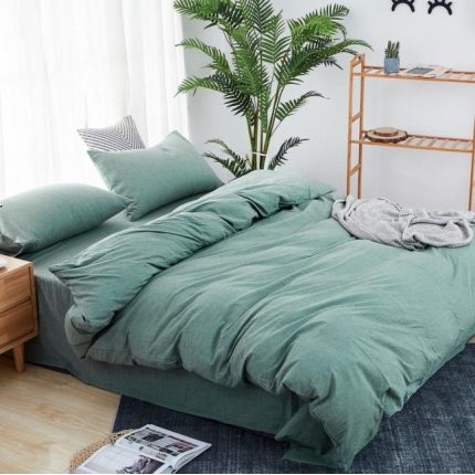 久典家纺 色织水洗棉基础款纯色系列四件套床单款 清新绿