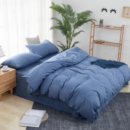 久典家纺 色织水洗棉基础款纯色系列四件套床单款 运动蓝