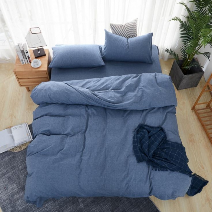 91家纺网 家纺一手货源 找家纺 久典家纺 色织水洗棉基础款纯色系列四件套床单款 运动蓝