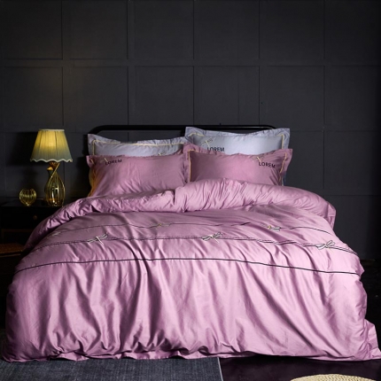 91家纺网 家纺一手货源 找家纺 久典家纺 2019年60S长绒棉蜻蜓绣四件套 紫色