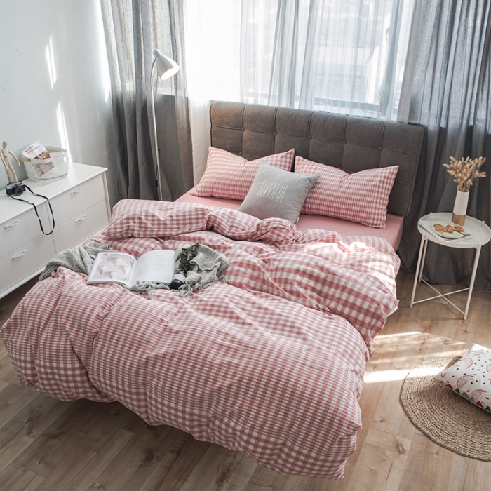 91家纺网 家纺一手货源 找家纺 久典家纺2019色织水洗棉基础款系列汇总四件套床单款粉渐变格