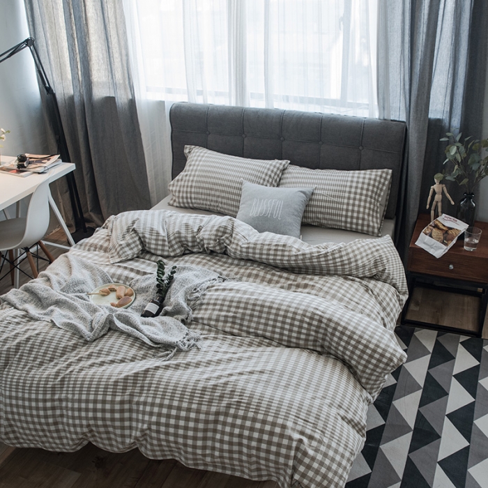 91家纺网 家纺一手货源 找家纺 久典家纺2019色织水洗棉基础款系列汇总四件套床单款米渐变格