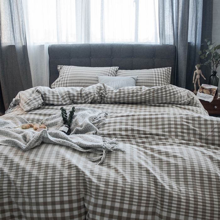 91家纺网 家纺一手货源 找家纺 久典家纺2019色织水洗棉基础款系列汇总四件套床单款米渐变格