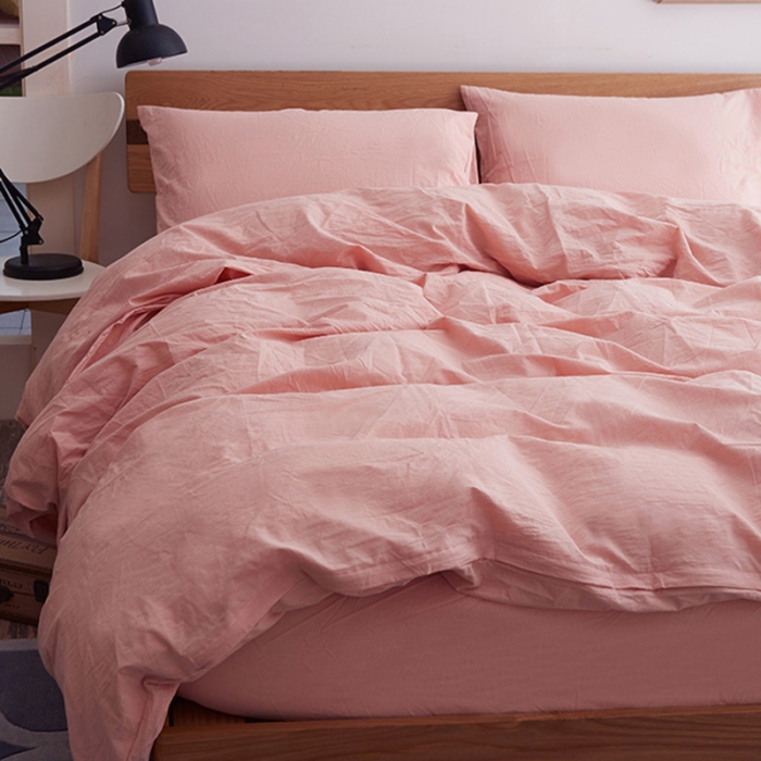 91家纺网 家纺一手货源 找家纺 久典家纺 2019色织水洗棉基础款系列汇总四件套床单款 浅粉