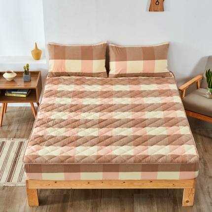 久典家居 2019新款色织全棉水洗棉夹棉床笠 粉大格