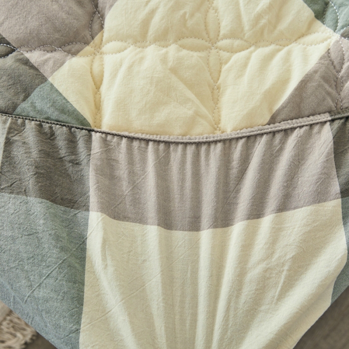 91家纺网 家纺一手货源 找家纺 久典家居 2019新款色织全棉水洗棉夹棉床笠 绿大格