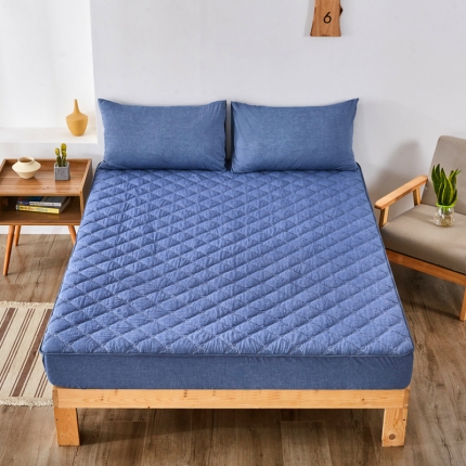 久典家居 2019新款色织全棉水洗棉夹棉床笠 运动蓝