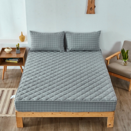 久典家居 2019新款色织全棉水洗棉夹棉床笠 中灰格