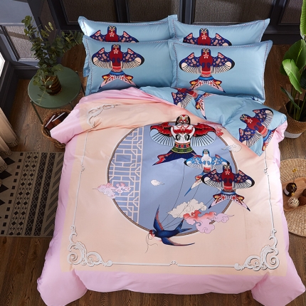 91家纺网 家纺一手货源 找家纺 （总）雲归梦活性大版匹马棉-中国风花型（床笠款）