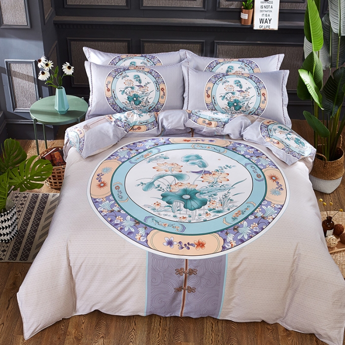 91家纺网 家纺一手货源 找家纺 雲归梦活性大版匹马棉-中国风花型荷塘月