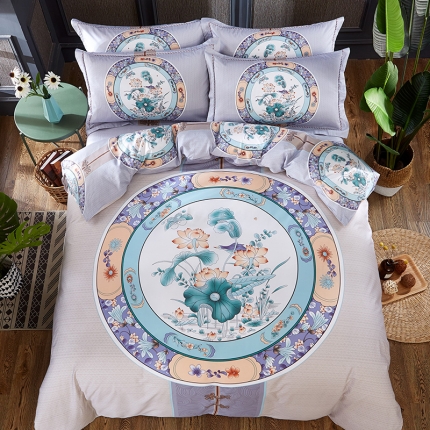 雲归梦活性大版匹马棉-中国风花型荷塘月