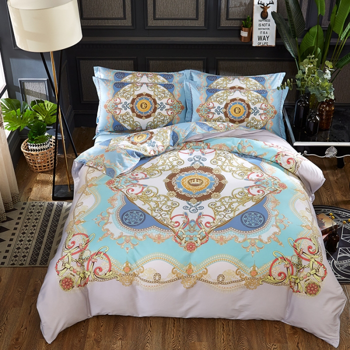 91家纺网 家纺一手货源 找家纺 雲归梦 活性大版匹马棉四件套-北欧风花型床单款 繁华盛典