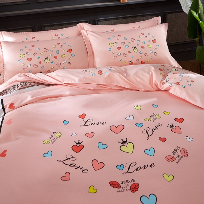 91家纺网 家纺一手货源 找家纺 雲归梦 活性大版匹马棉四件套-北欧风花型床单款 恋恋不舍