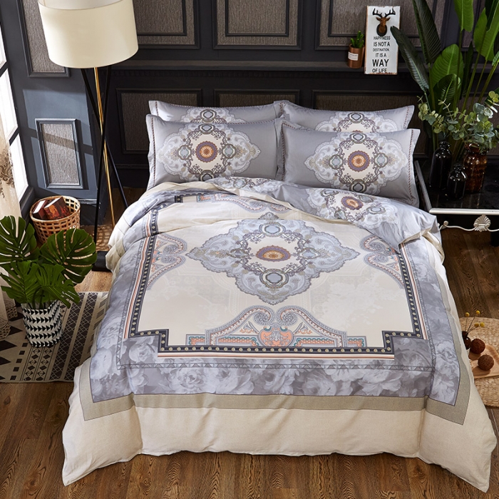 91家纺网 家纺一手货源 找家纺 雲归梦 活性大版匹马棉四件套-北欧风花型床单款 如梦令