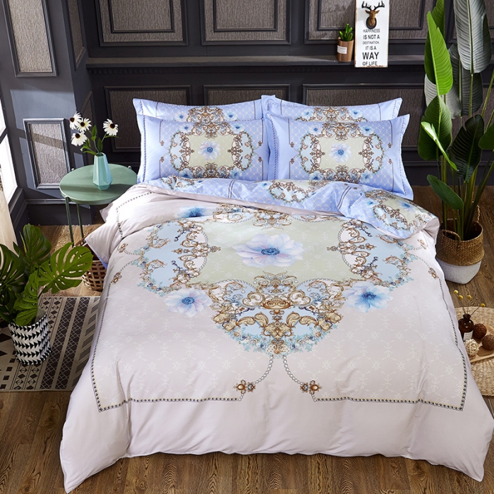 91家纺网 家纺一手货源 找家纺 （总）雲归梦 活性大版匹马棉四件套-北欧风花型床单款