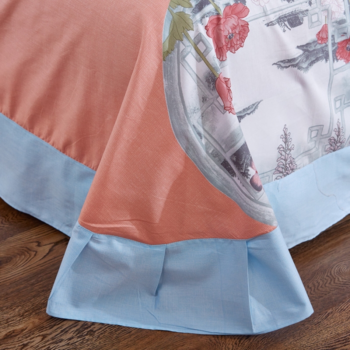 91家纺网 家纺一手货源 找家纺  雲归梦活性大版匹马棉-中国风花型采莲聆