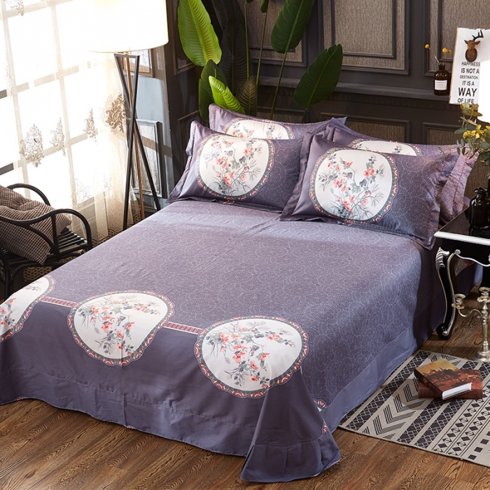 91家纺网 家纺一手货源 找家纺 雲归梦活性大版匹马棉-中国风花型胭脂恋蓝