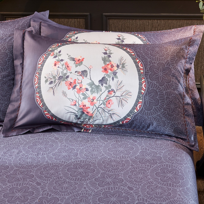 91家纺网 家纺一手货源 找家纺 雲归梦活性大版匹马棉-中国风花型胭脂恋蓝