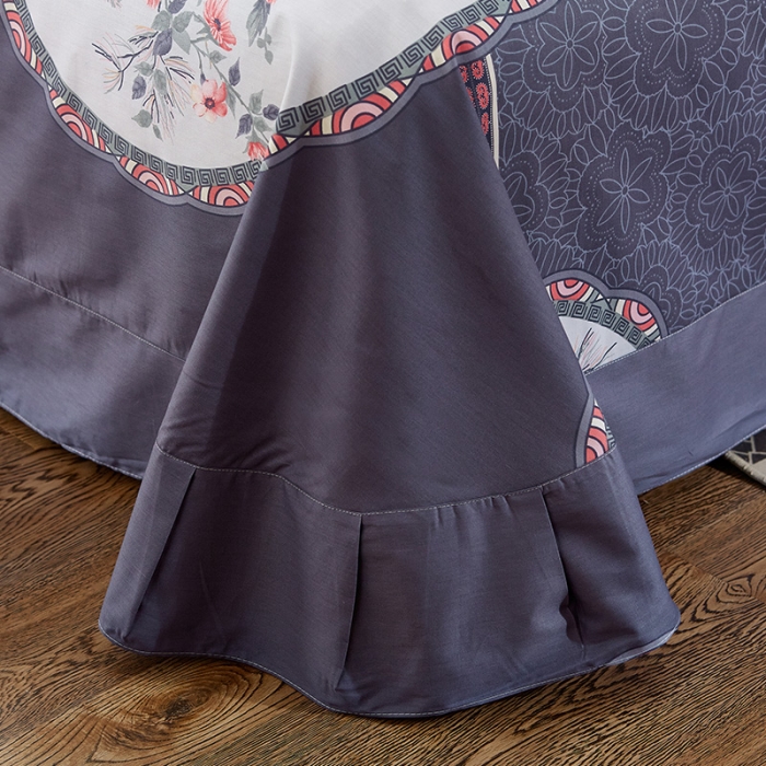 91家纺网 家纺一手货源 找家纺 雲归梦活性大版匹马棉-中国风花型胭脂恋蓝