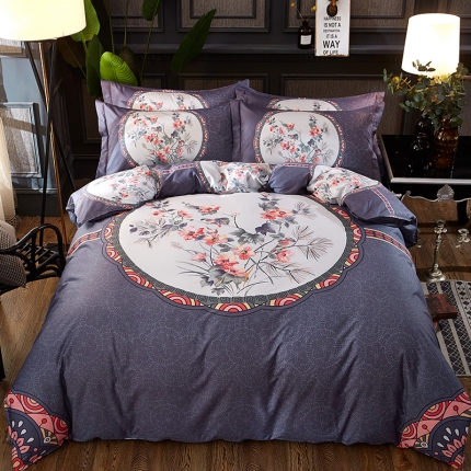 雲归梦活性大版匹马棉-中国风花型胭脂恋蓝