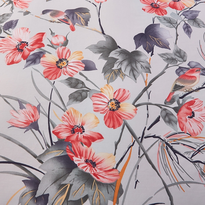 91家纺网 家纺一手货源 找家纺 雲归梦活性大版匹马棉-中国风花型胭脂恋蓝