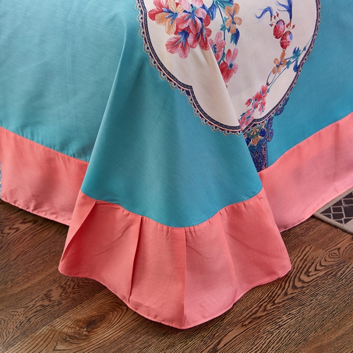 91家纺网 家纺一手货源 找家纺  雲归梦活性大版匹马棉-中国风花型锁珠帘粉