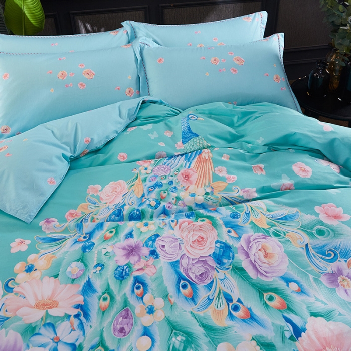 91家纺网 家纺一手货源 找家纺 雲归梦 活性大版全棉四件套床单款翎羽