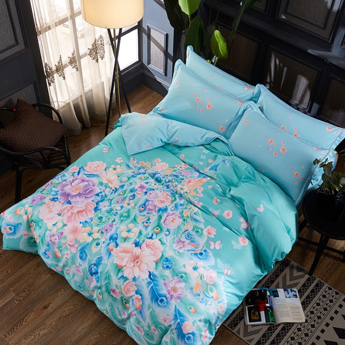 91家纺网 家纺一手货源 找家纺 雲归梦 活性大版全棉四件套床单款翎羽