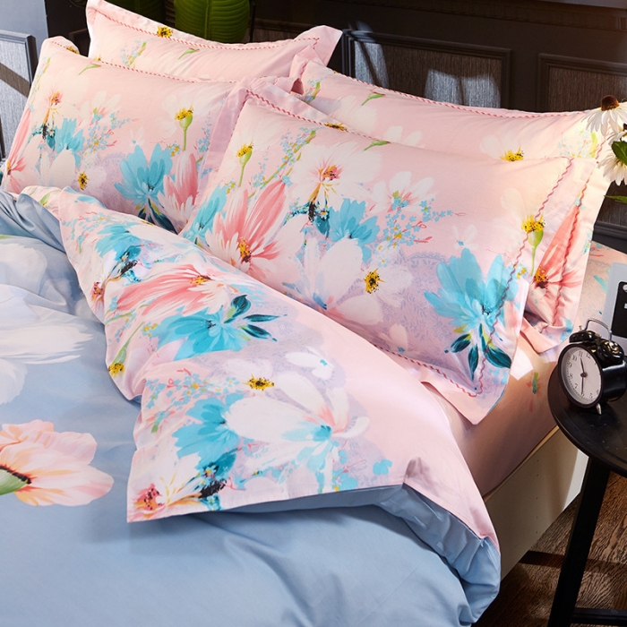 91家纺网 家纺一手货源 找家纺 雲归梦 活性大版全棉四件套床单款清水涟漪