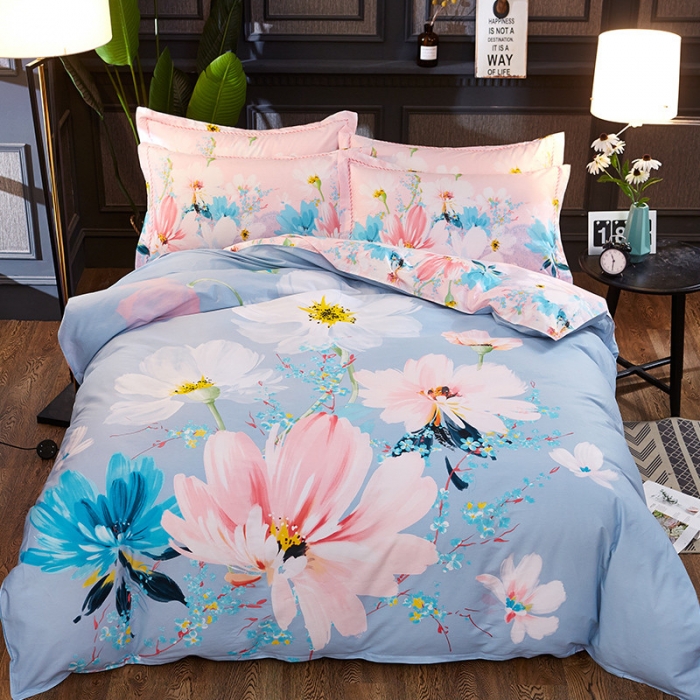 91家纺网 家纺一手货源 找家纺 雲归梦 活性大版全棉四件套床单款清水涟漪