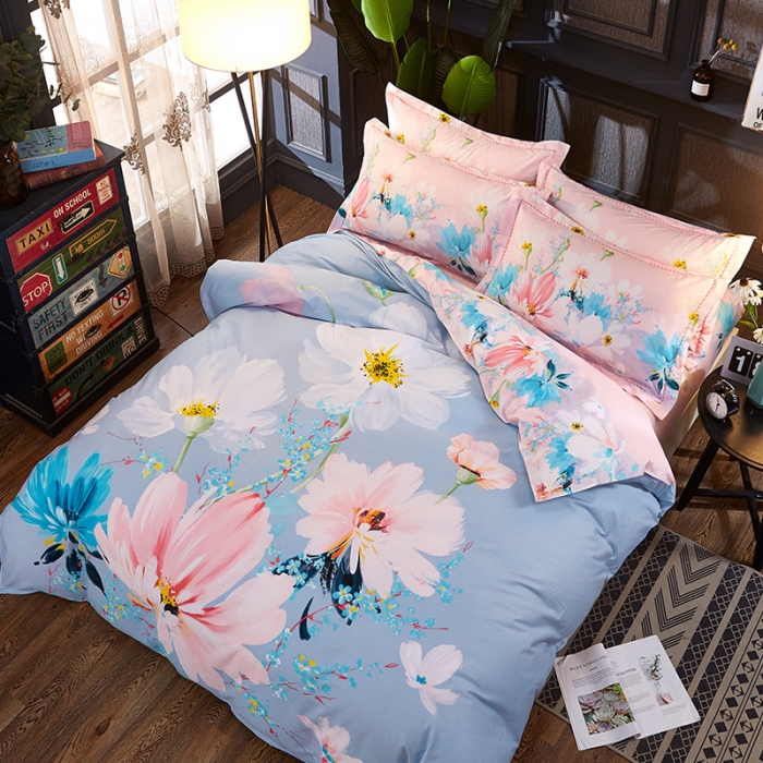 91家纺网 家纺一手货源 找家纺 雲归梦 活性大版全棉四件套床单款清水涟漪