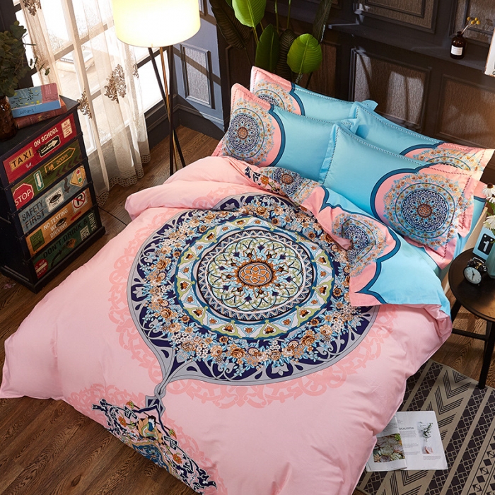 91家纺网 家纺一手货源 找家纺 雲归梦 活性大版全棉四件套床单款三生缘