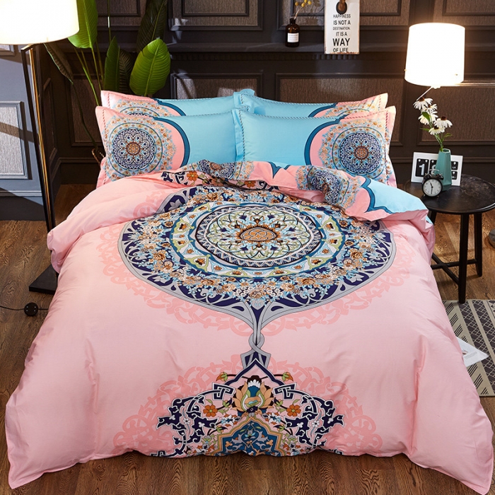 91家纺网 家纺一手货源 找家纺 雲归梦 活性大版全棉四件套床单款三生缘