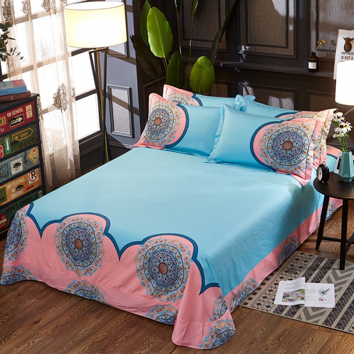 91家纺网 家纺一手货源 找家纺 雲归梦 活性大版全棉四件套床单款三生缘