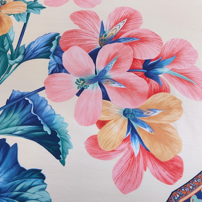 91家纺网 家纺一手货源 找家纺 雲归梦 活性大版全棉四件套床单款锁珠帘紫