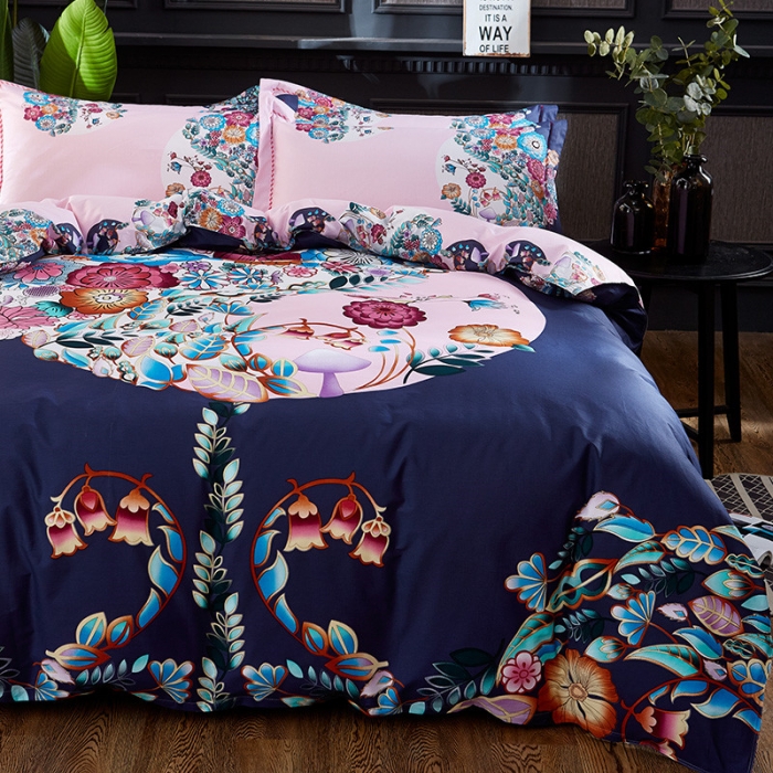 91家纺网 家纺一手货源 找家纺 雲归梦 活性大版全棉四件套床单款韵味