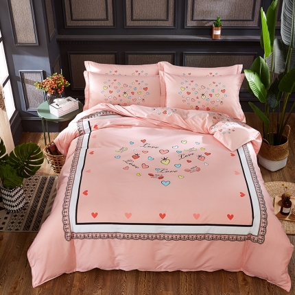 91家纺网 家纺一手货源 找家纺 雲归梦 活性大版全棉四件套床单款 恋恋不舍