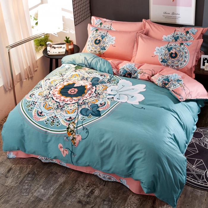 91家纺网 家纺一手货源 找家纺 雲归梦 活性大版全棉四件套床单款 夕月幽窗