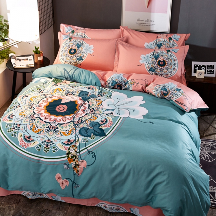 91家纺网 家纺一手货源 找家纺 雲归梦 活性大版全棉四件套床单款 夕月幽窗