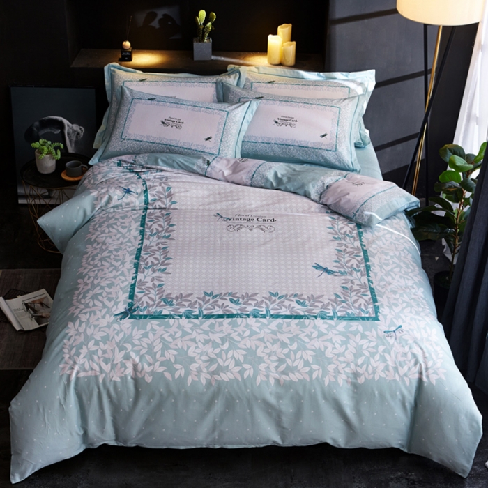 91家纺网 家纺一手货源 找家纺 雲归梦 2019全棉活性大版简约卡通风格四件套 芳草悠悠