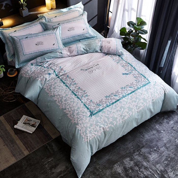 91家纺网 家纺一手货源 找家纺 雲归梦 2019全棉活性大版简约卡通风格四件套 芳草悠悠