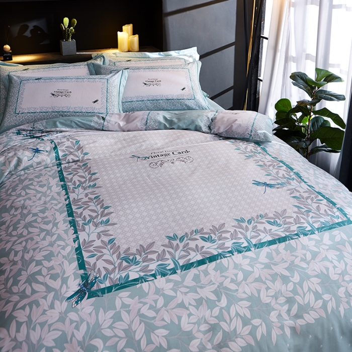 91家纺网 家纺一手货源 找家纺 雲归梦 2019全棉活性大版简约卡通风格四件套 芳草悠悠