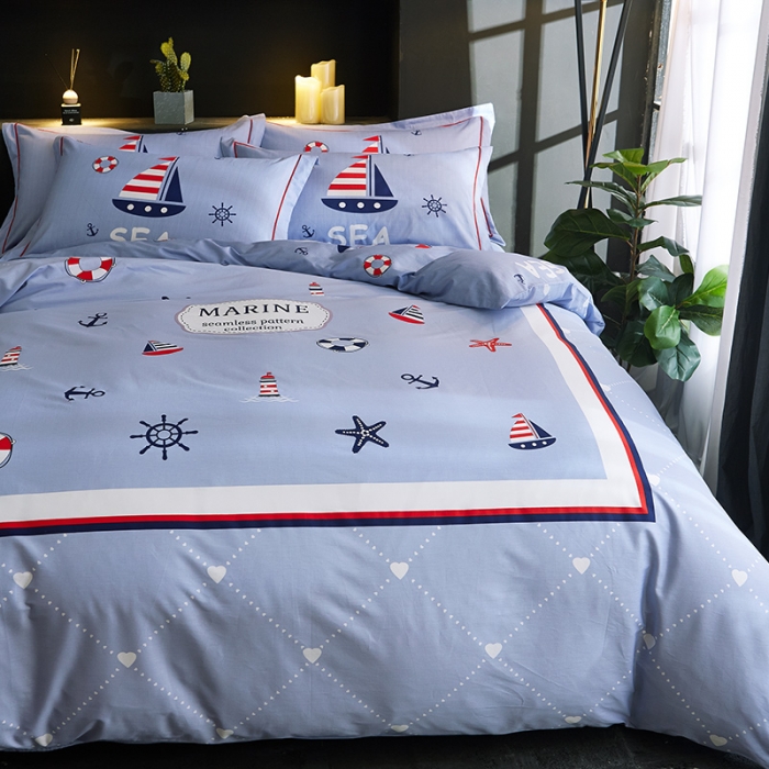 91家纺网 家纺一手货源 找家纺 雲归梦 2019全棉活性大版简约卡通风格四件套 航海时代